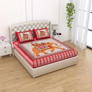 Rajasthani Traditionally Printed Cotton Doublebed Bedsheet With Pack of 2 Pillow Covers